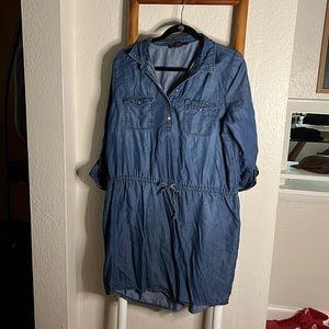 Faux denim mid length dress